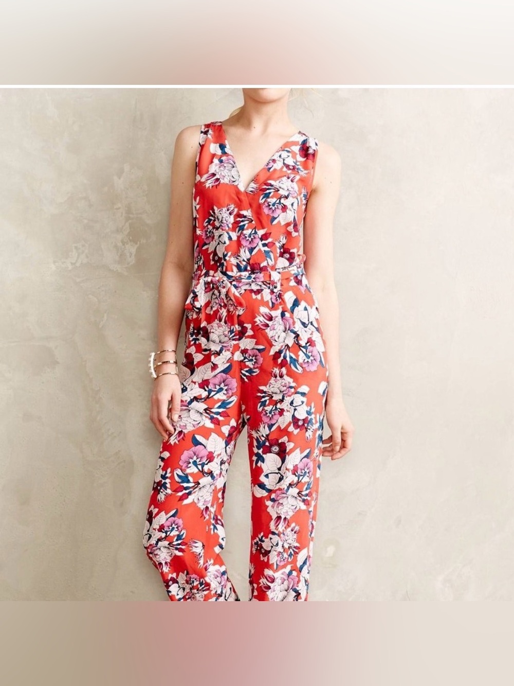 Yumi Kim Coral Floral Sleeveless Wrap Jumpsuit